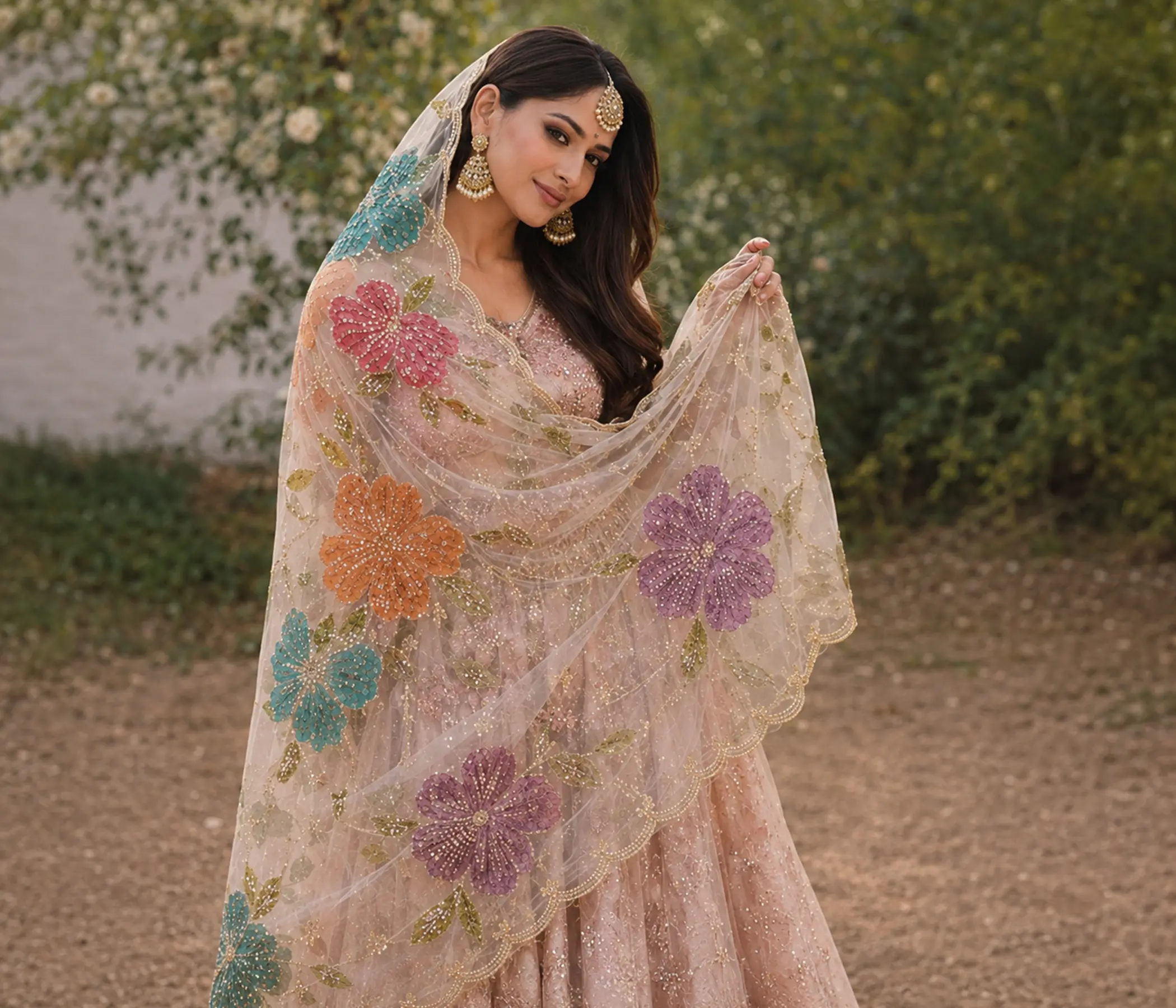 Hand Painted and Dabka work Organza Dupatta